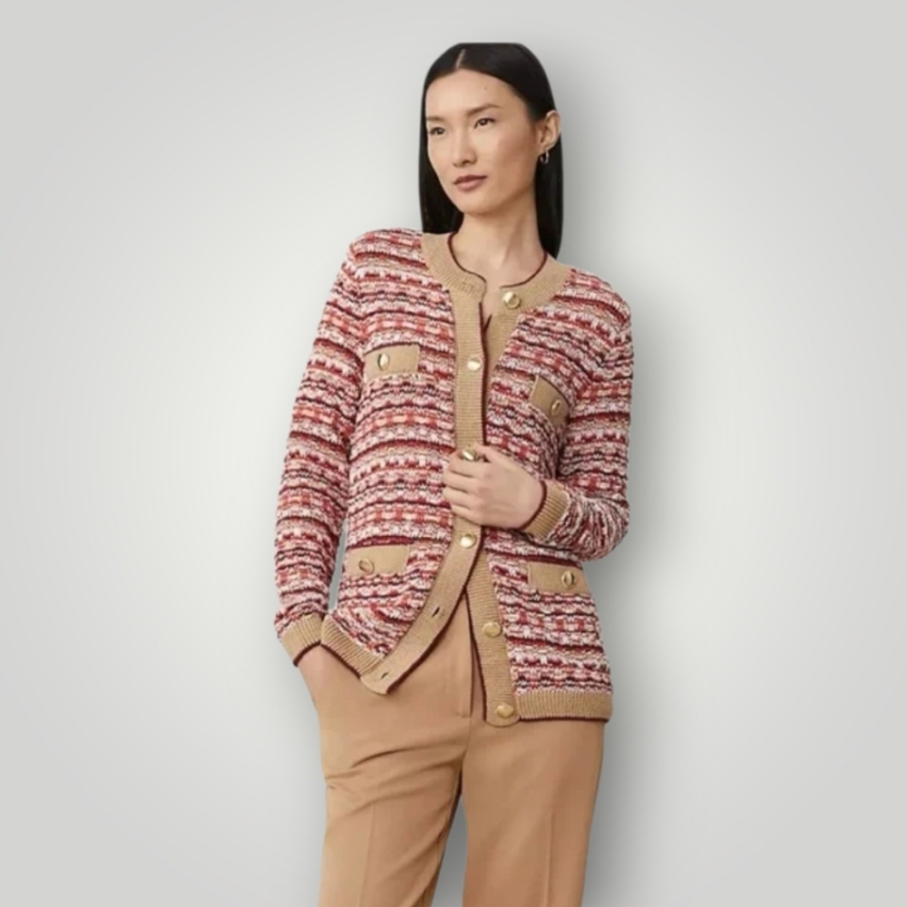Ann Taylor Medium Tweed Cardigan Gold Buttons Fall Sweater Jacket New